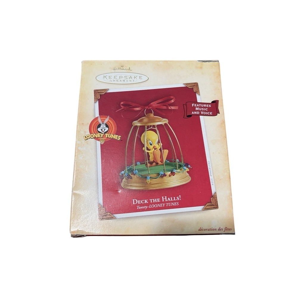 Hallmark Ornament Looney Tunes Tweety Deck the Halls Gold Music Voice 2004 2000s